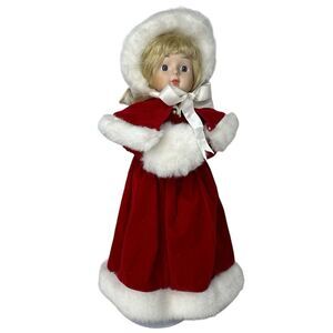 Vintage ANCO Christmas Doll Girl Winter Outfit Red White Coat Hat 17" With Stand